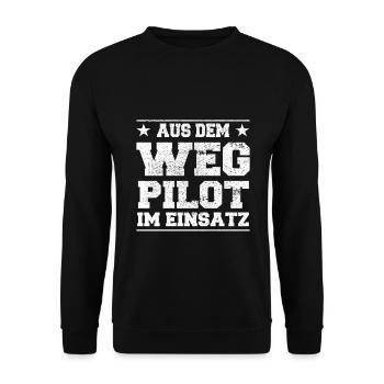 Aus dem Weg Pilot im Einsatz Design - Unisex Pullover - Schwarz - Vorne - Alina (178cm) & Michal (187cm)