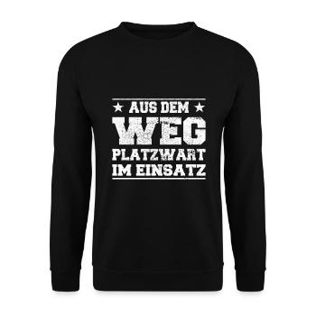 Aus dem Weg Platzwart im Einsatz Design - Unisex Pullover - Schwarz - Vorne - Alina (178cm) & Michal (187cm)