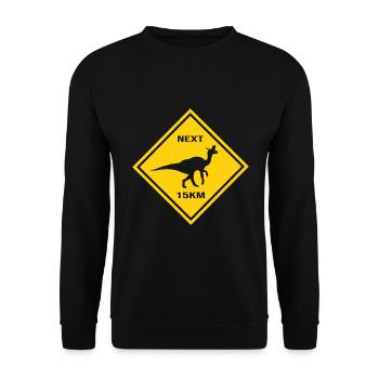 Achtung Lambeosaurus kreuzt die Straße Design - Unisex Pullover - Schwarz - Vorne - Alina (178cm) & Michal (187cm)