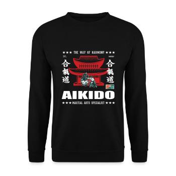 Cool Aikido Martial Arts Design with Kanji - Unisex Sweatshirt - black - Front - Alina (178cm) & Michal (187cm)