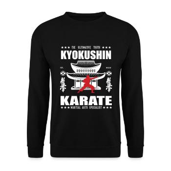 coole Kyokushin Kampfsport Design mit Kanji - Unisex Pullover - Schwarz - Vorne - Alina (178cm) & Michal (187cm)