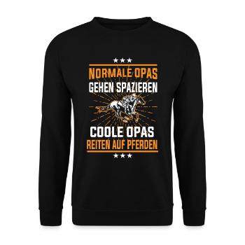 Coole Opas gehen reiten, Reitsport Opi Design - Unisex Pullover - Schwarz - Vorne - Alina (178cm) & Michal (187cm)