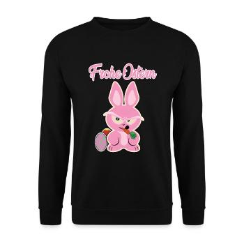 Frohe Ostern, mit dem rosa Osterhasen - Unisex Pullover - Schwarz - Vorne - Alina (178cm) & Michal (187cm)