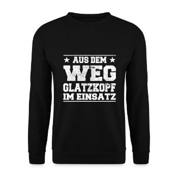 Aus dem Weg Glatzkopf im Einsatz Design - Unisex Pullover - Schwarz - Vorne - Alina (178cm) & Michal (187cm)