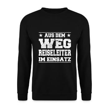 Aus dem Weg Reiseleiter im Einsatz Design - Unisex Pullover - Schwarz - Vorne - Alina (178cm) & Michal (187cm)
