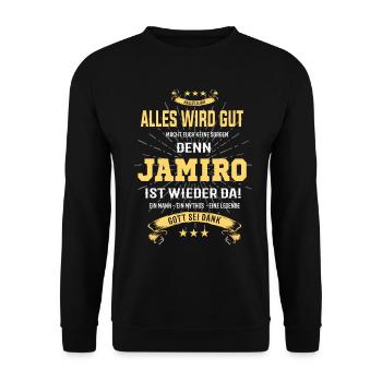 Tout va bien se passer parce que Jamiro est là - Sweat-shirt Unisexe - noir - Devant - Alina (178cm) & Michal (187cm)