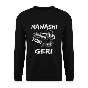 Mawashi Tobi Geri, der Karate Kick im Sprung - Unisex Pullover - Schwarz - Vorne - Alina (178cm) & Michal (187cm)