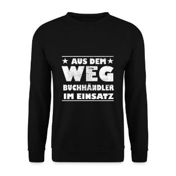 Out of the Way Booksellers in Action Design - Unisex Sweatshirt - black - Front - Alina (178cm) & Michal (187cm)