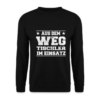 Aus dem Weg Tischler im Einsatz Design - Unisex Pullover - Schwarz - Vorne - Alina (178cm) & Michal (187cm)