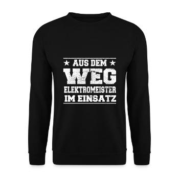 Aus dem Weg Elektromeister im Einsatz Design - Unisex Pullover - Schwarz - Vorne - Alina (178cm) & Michal (187cm)
