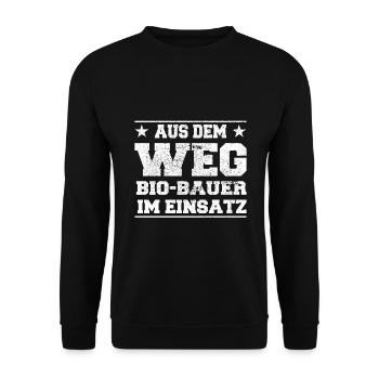 Aus dem Weg Bio-Bauer im Einsatz Design - Unisex Pullover - Schwarz - Vorne - Alina (178cm) & Michal (187cm)