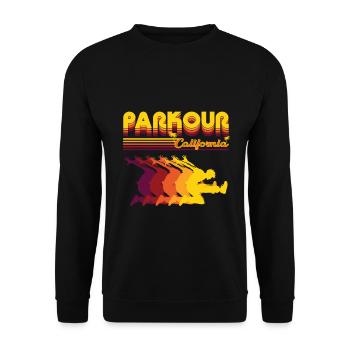 Cooles Retro Parkour Design für den Freerunner - Unisex Pullover - Schwarz - Vorne - Alina (178cm) & Michal (187cm)