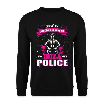 Lustiges Ibiza Polizei Urlaubs - Balearen Insel - Unisex Pullover - Schwarz - Vorne - Alina (178cm) & Michal (187cm)