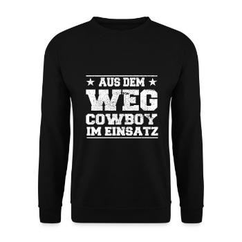Aus dem Weg Cowboy im Einsatz Design - Unisex Pullover - Schwarz - Vorne - Alina (178cm) & Michal (187cm)