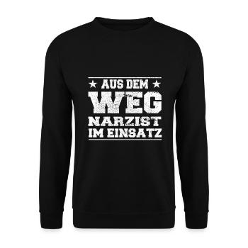 Out of the Way Narcissist in Action Design - Unisex Sweatshirt - black - Front - Alina (178cm) & Michal (187cm)