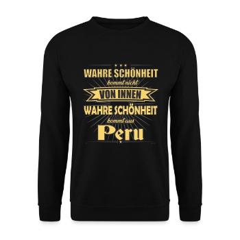 Wahre Schönheit kommt aus Peru Design - Unisex Pullover - Schwarz - Vorne - Alina (178cm) & Michal (187cm)