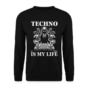 Techno is my Life - DJ with many arms - Unisex Sweatshirt - black - Front - Alina (178cm) & Michal (187cm)