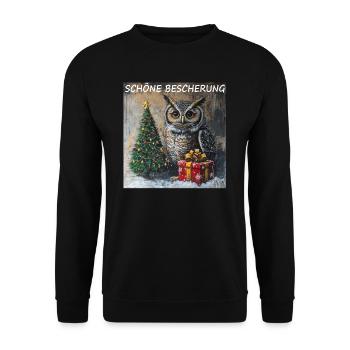 Eule Xmas, Weihnachten Schöne Bescherung, Vogel - Unisex Pullover - Schwarz - Vorne - Alina (178cm) & Michal (187cm)