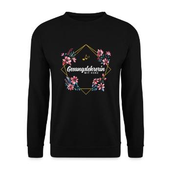 Gesangslehrerin mit Herz - Unisex Pullover - Schwarz - Vorne - Alina (178cm) & Michal (187cm)