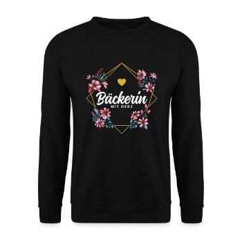 Bäckerin mit Herz - Unisex Pullover - Schwarz - Vorne - Alina (178cm) & Michal (187cm)