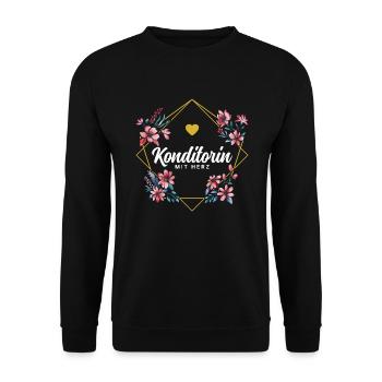 Konditorin mit Herz - Unisex Pullover - Schwarz - Vorne - Alina (178cm) & Michal (187cm)