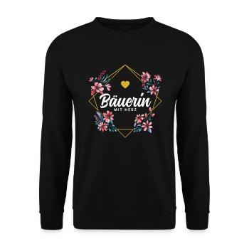 Bäuerin mit Herz - Unisex Pullover - Schwarz - Vorne - Alina (178cm) & Michal (187cm)