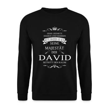 His Majesty the David enters the room - Unisex Sweatshirt - black - Front - Alina (178cm) & Michal (187cm)