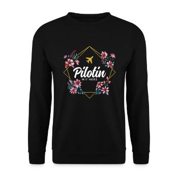 Pilotin mit Herz - Unisex Pullover - Schwarz - Vorne - Alina (178cm) & Michal (187cm)