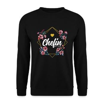 Chefin mit Herz - Unisex Pullover - Schwarz - Vorne - Alina (178cm) & Michal (187cm)