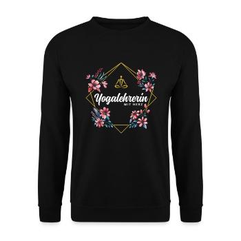 Yogalehrerin mit Herz - Unisex Pullover - Schwarz - Vorne - Alina (178cm) & Michal (187cm)