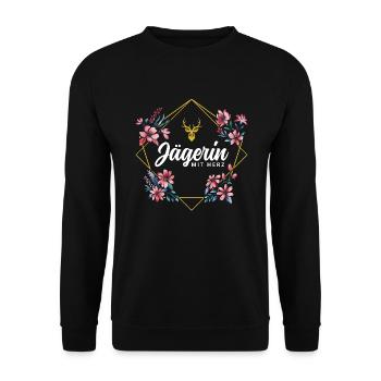 Jägerin mit Herz - Unisex Pullover - Schwarz - Vorne - Alina (178cm) & Michal (187cm)
