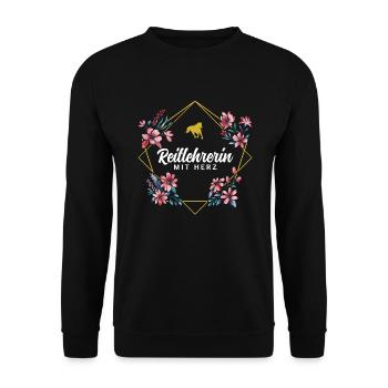Reitlehrerin mit Herz - Unisex Pullover - Schwarz - Vorne - Alina (178cm) & Michal (187cm)