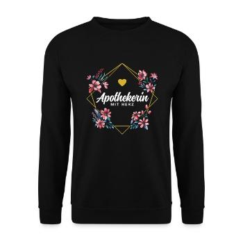 Apothekerin mit Herz - Unisex Pullover - Schwarz - Vorne - Alina (178cm) & Michal (187cm)