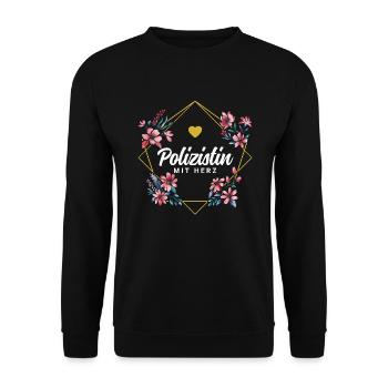Polizistin mit Herz - Unisex Pullover - Schwarz - Vorne - Alina (178cm) & Michal (187cm)