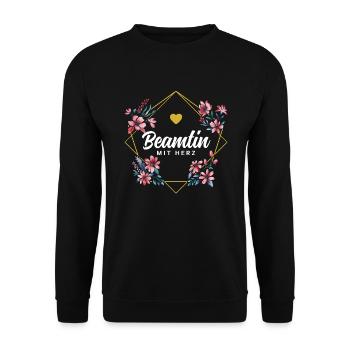 Beamtin mit Herz - Unisex Pullover - Schwarz - Vorne - Alina (178cm) & Michal (187cm)