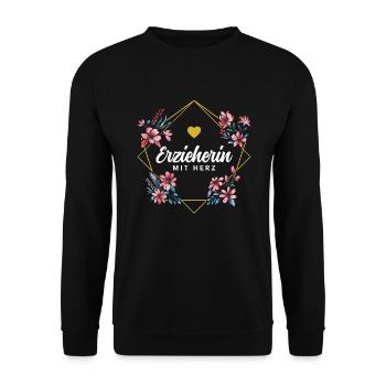 Erzieherin mit Herz - Unisex Pullover - Schwarz - Vorne - Alina (178cm) & Michal (187cm)