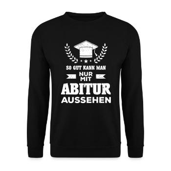 Abitur Abi Prüfung bestanden Abschluss Geschenk - Unisex Pullover - Schwarz - Vorne - Alina (178cm) & Michal (187cm)