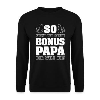 Bonus Papa Stiefvater Stiefpapa Vatertag Geschenk - Unisex Pullover - Schwarz - Vorne - Alina (178cm) & Michal (187cm)