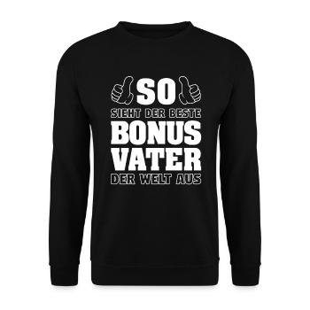 Bonus Vater Stiefvater Stiefpapa Vatertag Geschenk - Unisex Pullover - Schwarz - Vorne - Alina (178cm) & Michal (187cm)
