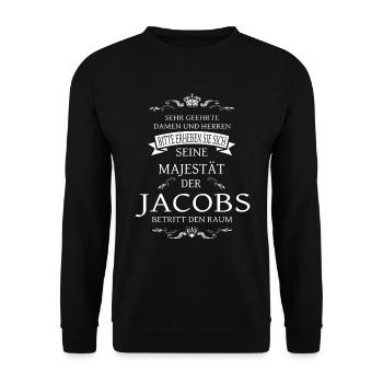 Seine Majestät der Jacobs betritt den Raum - Unisex Pullover - Schwarz - Vorne - Alina (178cm) & Michal (187cm)
