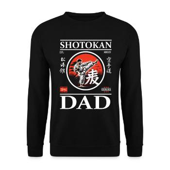 Shotokan Karate Dad Design mit Karateka udn Kanji - Unisex Pullover - Schwarz - Vorne - Alina (178cm) & Michal (187cm)