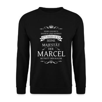 Seine Majestät der Marcel betritt den Raum - Unisex Pullover - Schwarz - Vorne - Alina (178cm) & Michal (187cm)