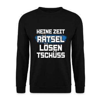 Keine Zeit Rätsel lösen Tschüss / Kreuzworträtsel - Unisex Pullover - Schwarz - Vorne - Alina (178cm) & Michal (187cm)