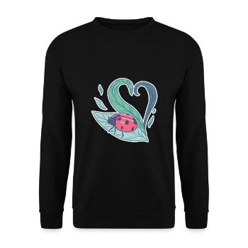 Niedlicher Marienkäfer auf Blatt - Unisex Pullover - Schwarz - Vorne - Alina (178cm) & Michal (187cm)