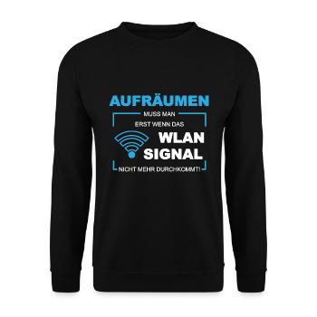 Wlan wifi Signal Aufräumen putzen - Unisex Pullover - Schwarz - Vorne - Alina (178cm) & Michal (187cm)