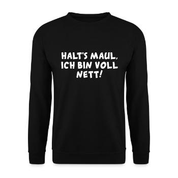 Halts Maul ich bin voll - Unisex Pullover - Schwarz - Vorne - Alina (178cm) & Michal (187cm)