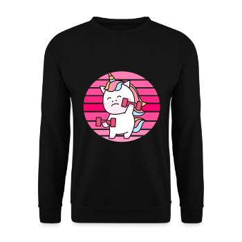 Muskel Einhorn Sonnenuntergang - Unisex Pullover - Schwarz - Vorne - Alina (178cm) & Michal (187cm)