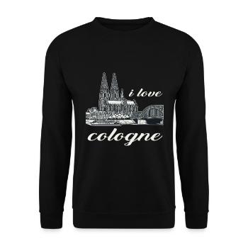 I love Cologne Design with the Cologne Cathedral and the Rhine - Unisex Sweatshirt - black - Front - Alina (178cm) & Michal (187cm)