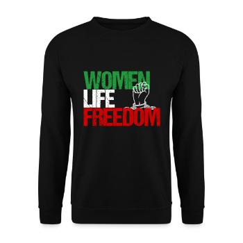 women life freedom - Unisex Pullover - Schwarz - Vorne - Alina (178cm) & Michal (187cm)