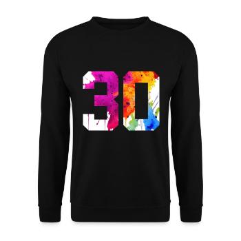 NUMMER 30 JAHRE ALT 30. GEBURTSTAG - Unisex Pullover - Schwarz - Vorne - Alina (178cm) & Michal (187cm)